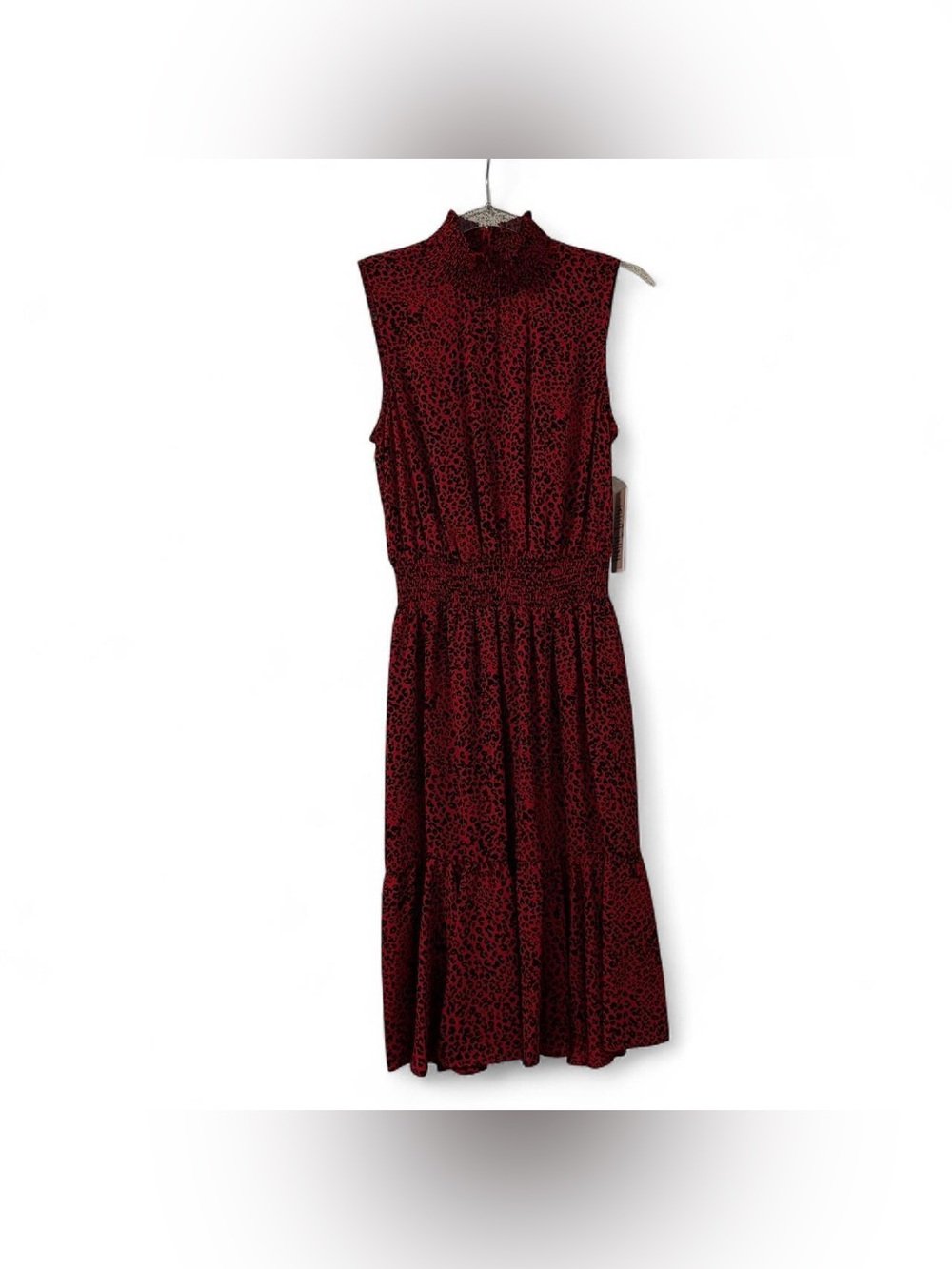 NWT Nanette Lepore Sleeveless High-Neck Red Leopard Print Midi Dress